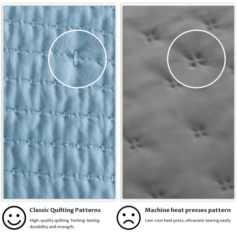 KASENTEX Oversized Queen Quilt Set 102"x106" â€“ Soft Washed 3-Layer Lightweight Bedspread, Minimalist Nordic Design, All-Season Spring & Summer Quilt Set (1 Quilt + 2 Pillow Shams), Blue - Image 5